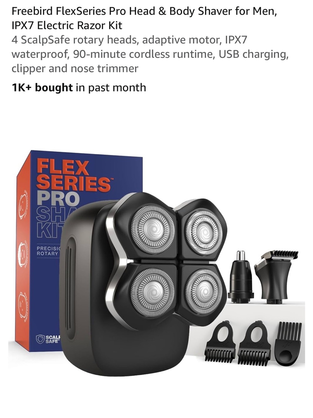 FreeBird FlexSeries Pro Head and Body Shaver Cordless Waterproof w Razor Kit